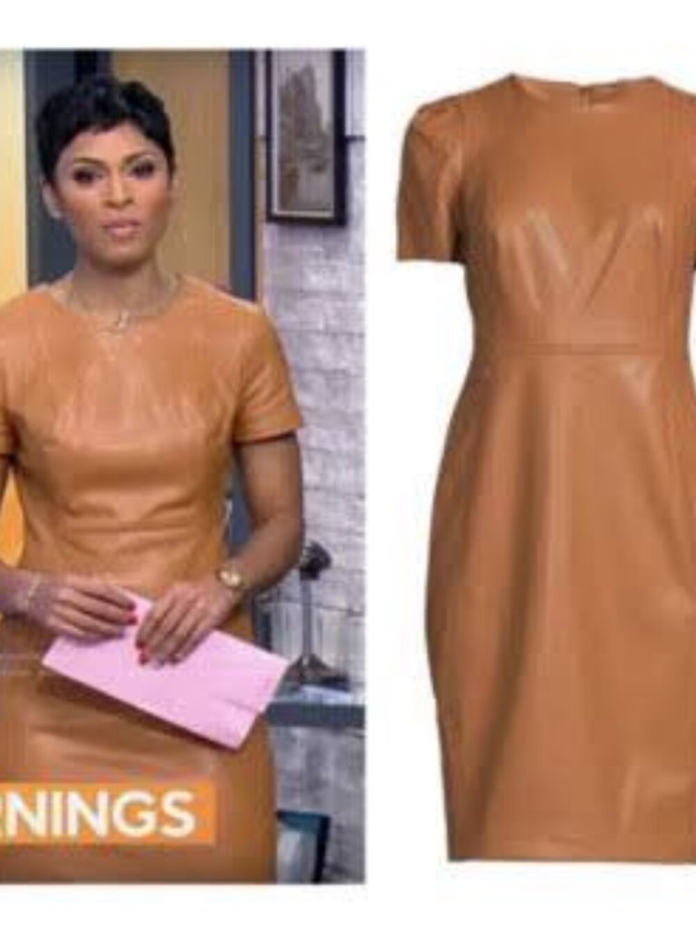 NWT Calvin Klein Faux Leather Rich Caramel Sheath Dress Sz 10